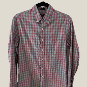 SALE S J CREW CLASSIC FIT FLEX WASHED PINK GINGHAM PLAID LONG SLEEVE WOVEN SHIRT
